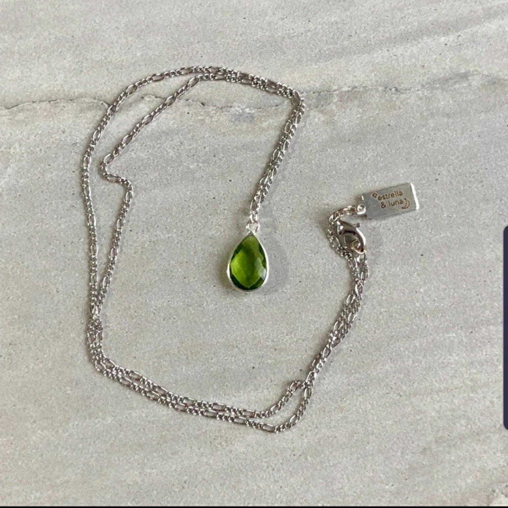 2/$40 Hydro Peridot Gemstone Teardrop Necklace